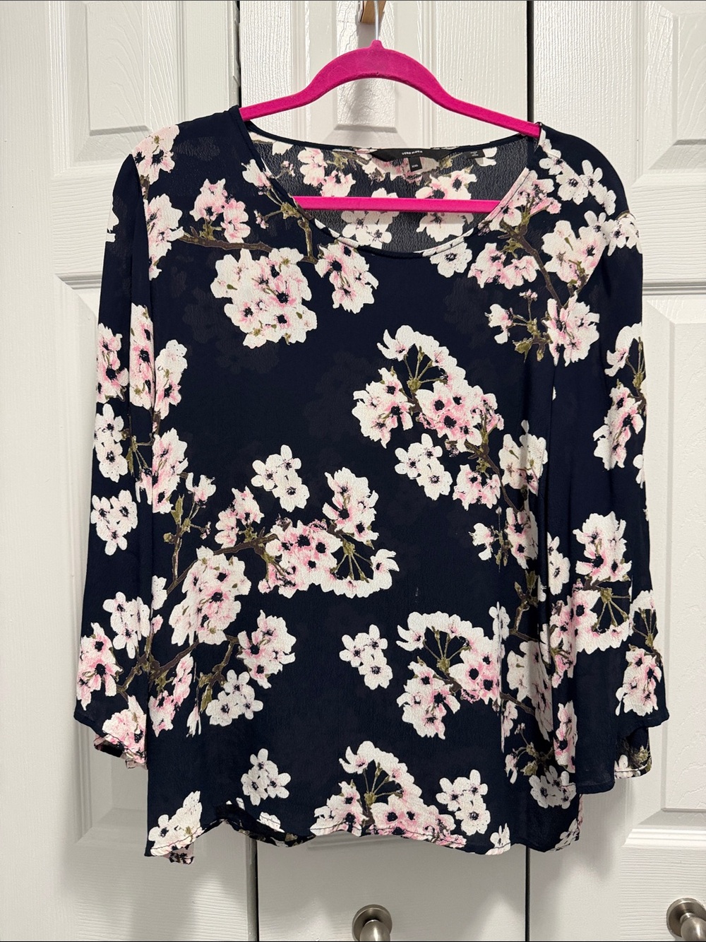 Vero Moda Navy Floral Long-Sleeve Top with Pink Blossoms